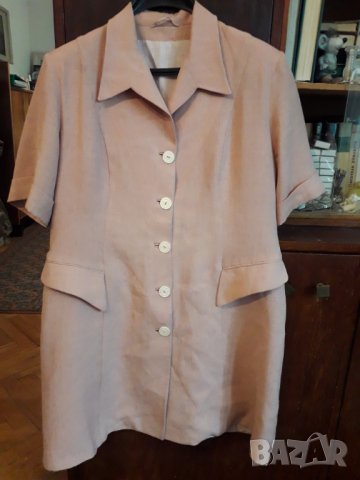 Лятно дамско дълго сако тренч рокля с къс ръкав с ревери бежово, снимка 2 - Сака - 29370670