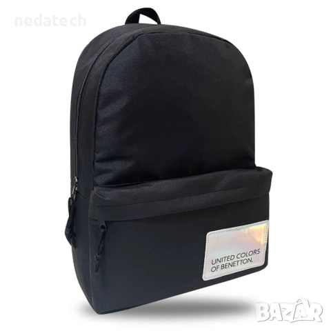 Ученическа раница Benetton, Черен, 30x14x44см ., снимка 2 - Ученически пособия, канцеларски материали - 51491096