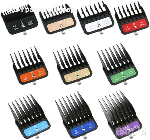 Нови 10 приставки за машинка Wahl 1.5-24 мм с метални клипсове за подстригване