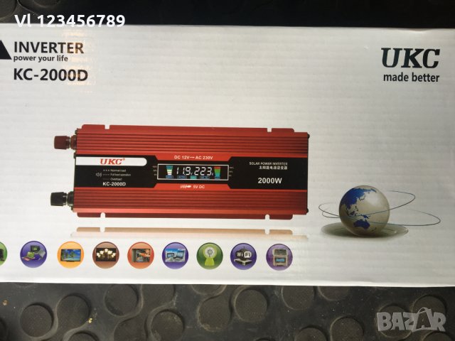 UKC инвертор KC-2000D, 12V-220V, 2000W - с дисплей, снимка 4 - Друга електроника - 30256155