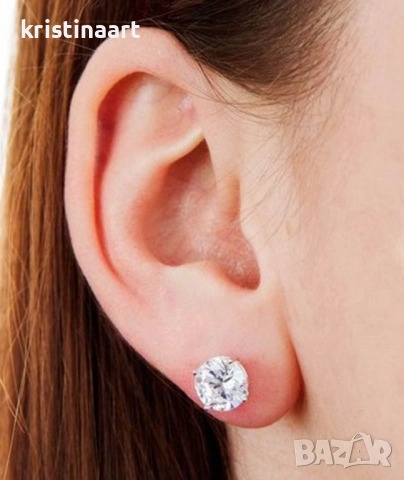 Сребърни обеци на винт с кристали Сваровски ,10мм, снимка 3 - Обеци - 51481605