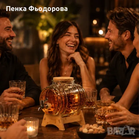 Стъклено буре с кранче 3L и дървена стойка – Стилно сервиране на напитки, идеален подарък, снимка 3 - Бидони, бурета и бъчви - 55874580