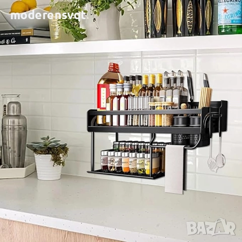 Кухненски органайзер 2 етажа многофункционален рафт за прибори, подправки, кърпи, снимка 3 - Аксесоари за кухня - 51987253