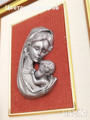 Винтидж стенна картина Мадона с дете в дървена рамка, снимка 3 - Декорация за дома - 52052785