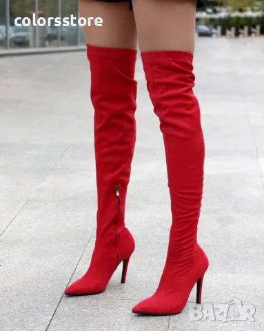 Чизми на ток - червен велур - TS22