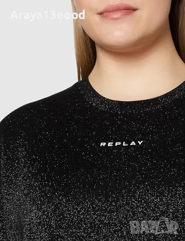 Replay Дамска Макси памучна пролетно-лятна рокля, черна със златиста нишка, снимка 5 - Рокли - 50127237