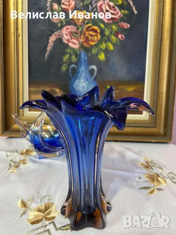 Стъклена ваза от Италия. Изключително красива . Перфектно състояние., снимка 7 - Вази - 49183089