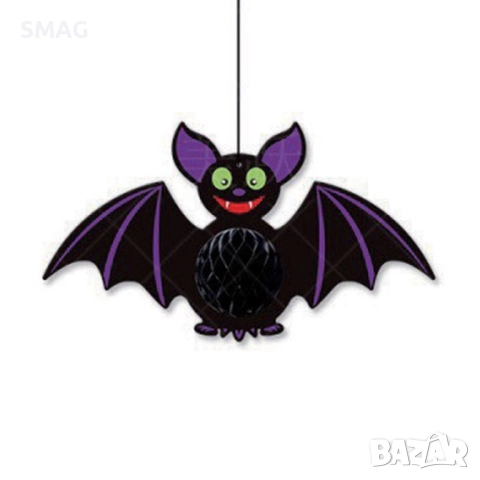 Halloween / Хелоуин декоративен хартиен прилеп – 35x18см_1255233, снимка 2 - Декорация за дома - 52020992