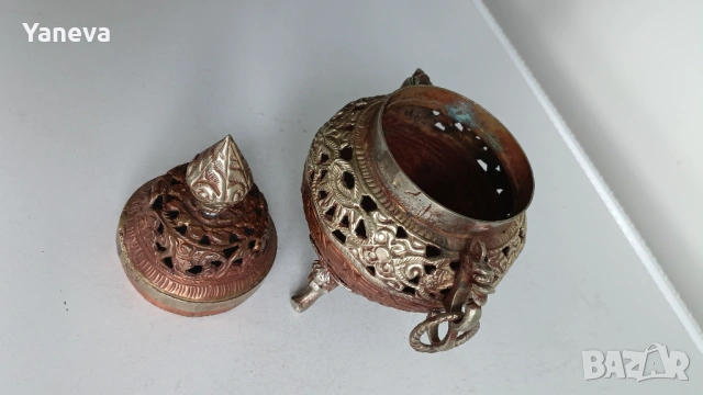 Тибетска , антична кадилница (съд за тамян), изработена от мед и месинг. , снимка 7 - Декорация за дома - 54151355