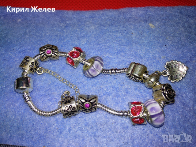 КРАСИВА ФЛОРАЛНА ПОСРЕБРЕНА МЕДНА АРТ ГРИВНА с ЦВЕТНО СТЪКЛО - РЕПЛИКА на ПАНДОРА МАРКИРАНА 44195, снимка 13 - Гривни - 44756046