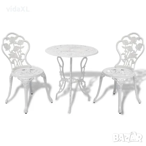 vidaXL Бистро комплект, 3 части, лят алуминий, бял, снимка 1 - Градински мебели, декорация  - 56147536
