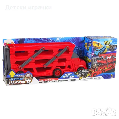 Камион автовоз с писта изтрелвачка, с коли комплект , снимка 7 - Коли, камиони, мотори, писти - 48657362