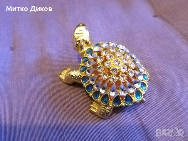 Костенурка- лукс кутия за бижута от метал инкрустирана с камъни 70х55мм и Н-30мм нова, снимка 3 - Други - 39052255