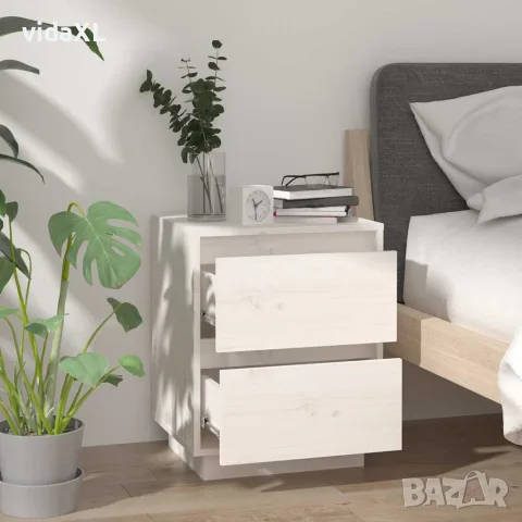 vidaXL Нощни шкафчета, 2 бр, бели, 40x35x50 см, борово дърво масив, снимка 4 - Шкафове - 56148032