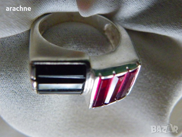 Стар западноевропейски сребърен пръстен с рубини и сапфири, снимка 8 - Пръстени - 35125013