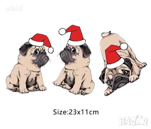 Лист Куче Булдог Коледни термо апликация картинка за дреха блуза чанта, снимка 4 - Други - 31268851
