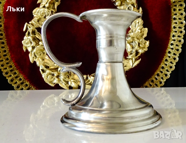 Калаен свещник с дръжка 9 см. 