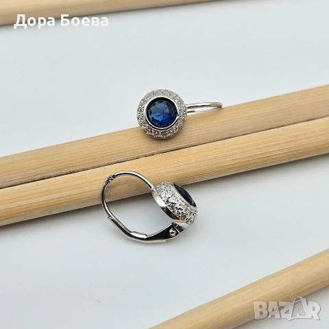 Сребърни обеци: "Блу пойнт", снимка 4 - Обеци - 52674091