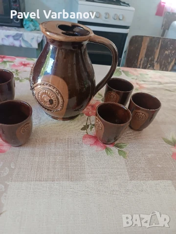 Керамична кана със 5 чаши, снимка 4 - Чаши - 50837042