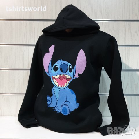 Нов мъжки суичър с дигитален печат Стич (Stitch) в черен цвят, снимка 7 - Суичъри - 38906796
