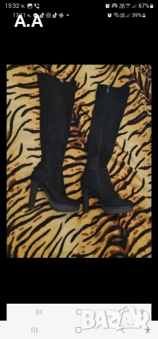 Велурени чизми с платформа и висок ток, снимка 2 - Дамски ботуши - 52724849