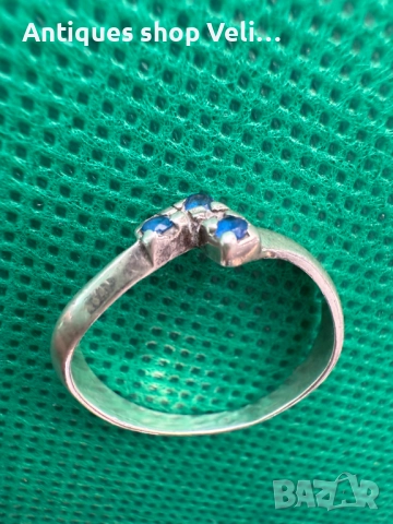 Сребърен пръстен със сапфир №7672 , снимка 3 - Пръстени - 52628333