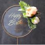 Happy Birthday с цвете метална основа прозрачен пластмасов топер табела украса за торта рожден ден  