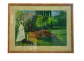 Ръчно рисувана картина "Дама в градината" - Импресионизъм,с рамка 48/63, снимка 1
