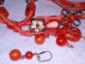 ЧЕРВЕН КОРАЛ АРТ КОМПЛЕКТ КОЛИЕ ОБЕЦИ и ГРИВНА с ПОСРЕБРЕНИ ФЛОРАЛНИ АЖУРНИ ЕЛЕМЕНТИ 34702, снимка 7