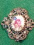 СТАРА БРОНЗОВА ПОСРЕБРЕНА АР НУВО ФЛОРАЛНА ФИЛИГРАННА РЕТРО БРОШКА с РЪЧНО РИСУВАН ПОРЦЕЛАН 29171, снимка 16