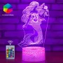 Холограмна 3D LED лампа Малката Русалка-дистанционно управление 16 цвята+други режими на управление, снимка 1