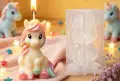 3D Еднорог усмихнат силиконов молд форма фондан шоколад гипс смола свещ, снимка 1