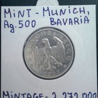 Монета Ваймарска Република 2 Марки 1925-D, снимка 2 - Нумизматика и бонистика - 29185240