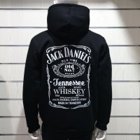 Нов мъжки черен суичър с ЦИП и трансферен печат JACK DANIELS (Джак Даниелс), снимка 2 - Суичъри - 30563516