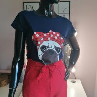 Тъмносиня тениска с щампа куче, снимка 3 - Тениски - 29463891