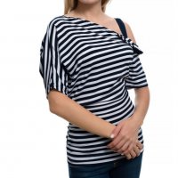 Дамска моряшка блуза с къс ръкав, паднало рамо с панделка, снимка 5 - Тениски - 30313488