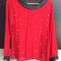 Червена блуза от шифон, снимка 1 - Блузи с дълъг ръкав и пуловери - 37541210