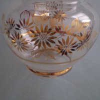 Винтидж стара ръчно изработена стъклена ваза златни цветя прозрачна, снимка 7 - Други ценни предмети - 40040323