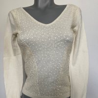 Полувер FRESCO, с пайети бяло, снимка 1 - Блузи с дълъг ръкав и пуловери - 40488010