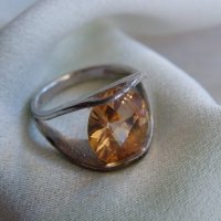 Стар западноевропейски сребърен пръстен с голям турмалин, снимка 1 - Пръстени - 44144253