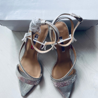 Dorothy Perkins Сребърни сандали на висок ток 39, снимка 2 - Сандали - 36508277