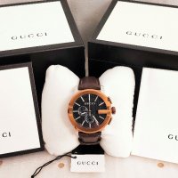 GUCCI G-Chrono XL Black Dial Brown Leather Men's Watch 44мм мъжки часовник като нов, снимка 8 - Мъжки - 39367413