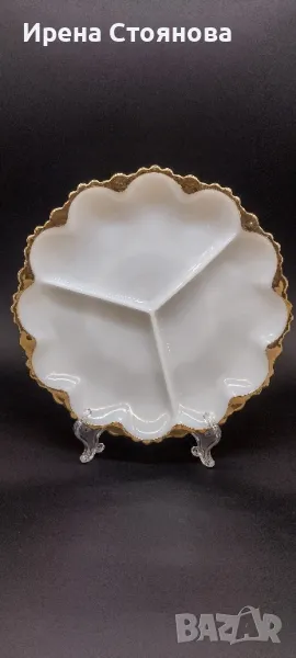 Винтидж Anchor Hocking Fire King White Milk glass,  1950-1960 г.  Плато с три разделения , снимка 1
