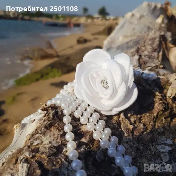 Перлено дълго колие с роза, снимка 1