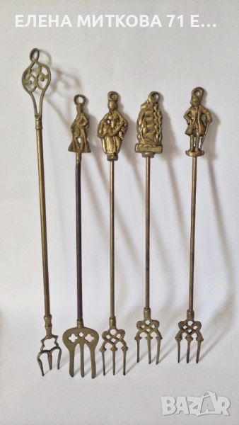 Лот от 5 бр.красиви винтидж месингови вилици за камина - английски, снимка 1