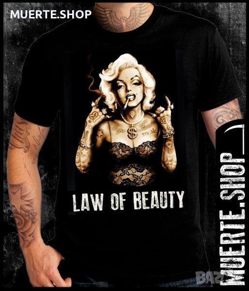 Черна тениска с щампа LAW OF BEAUTY, снимка 1