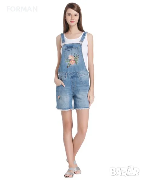 Дънков светлосин гащеризон с бродерия, снимка 1