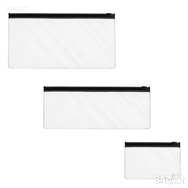 Комплект прозрачни несесери за пътуване с черни детайли – 3 бр._1231376, снимка 1