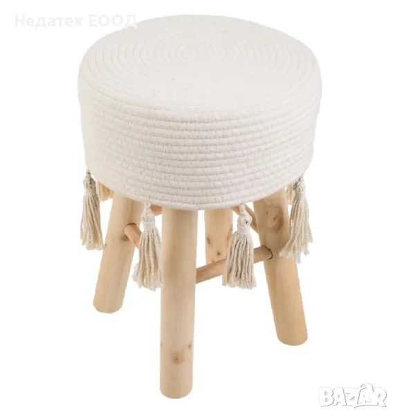 Дървена табуретка, Бял, 30x42 см., снимка 1