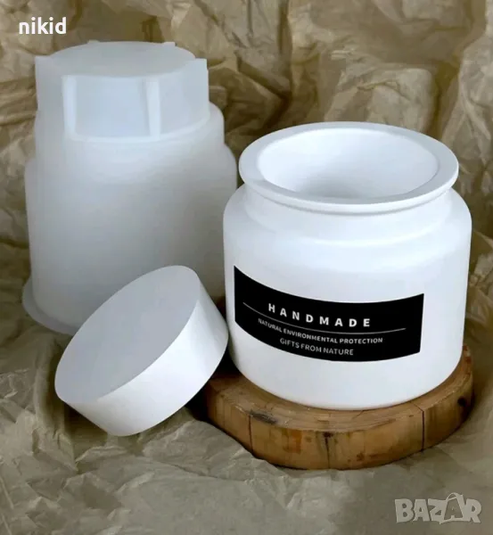 3d Кръгъл буркан с капак кутия силиконов молд форма смола гипс кашпа свещ, снимка 1